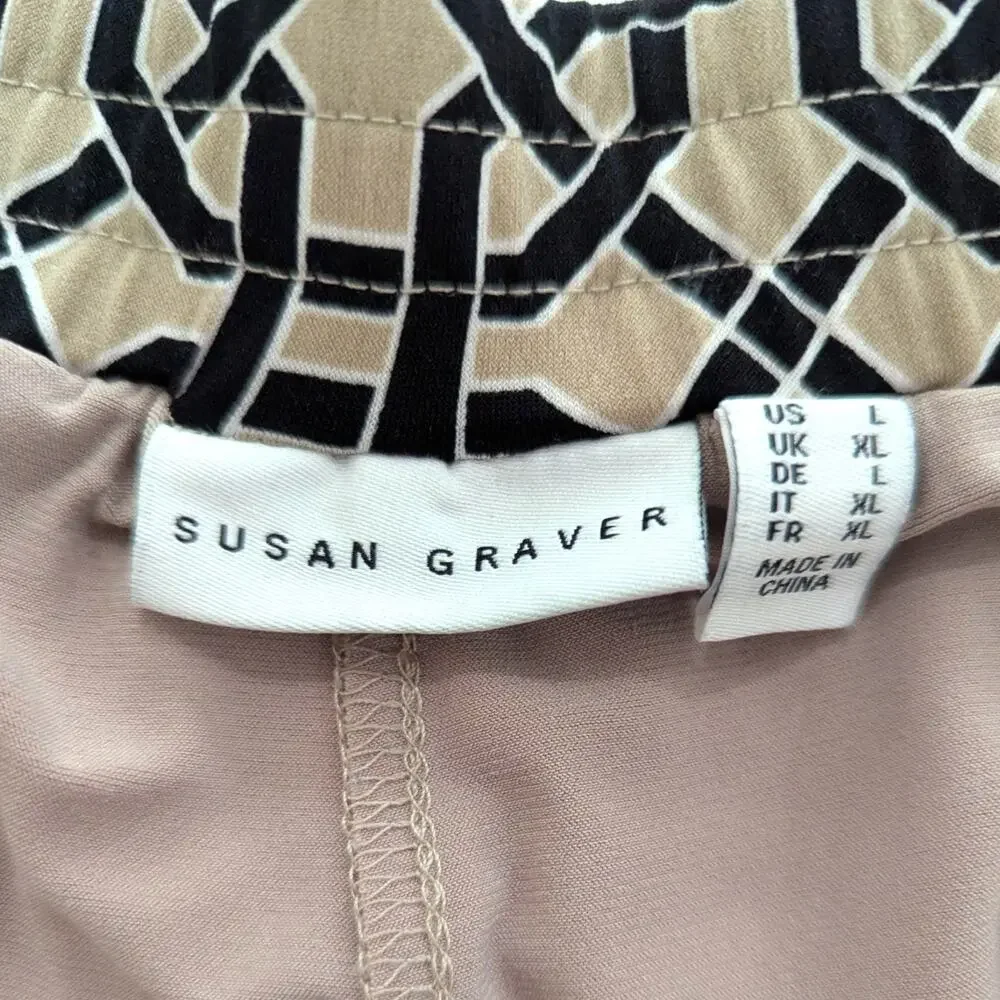 Susan Graver Liquid Knit Skort Sz Large Shorts under Skirt Beige Black Print - Picture 4 of 4